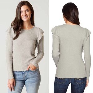 NWOT Lucky Brand Gray Ribbed Thin Ruffle Top